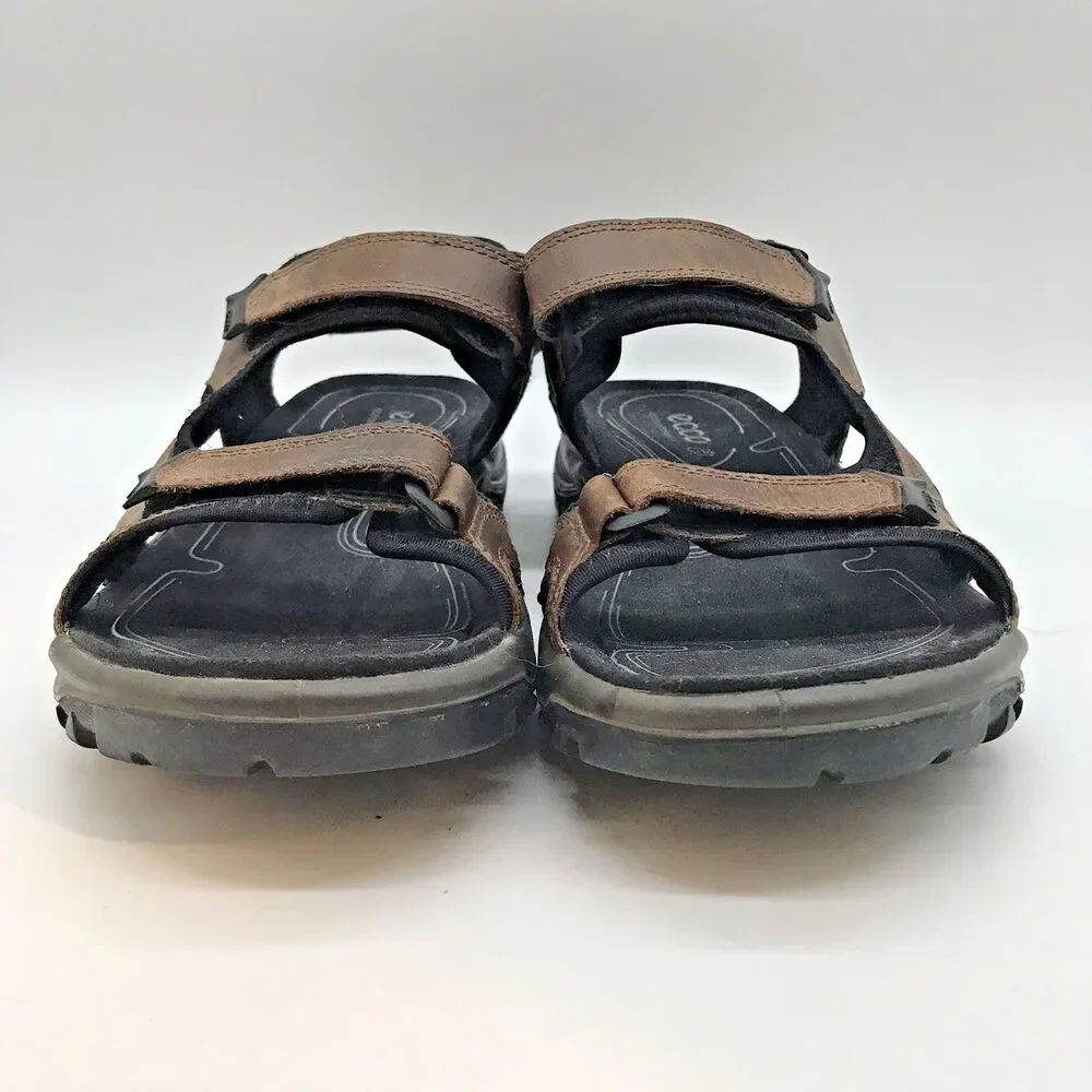 ECCO Receptor Technology Sports Sandals Men's 12 EU 45 Brown Leather Hook & Loop